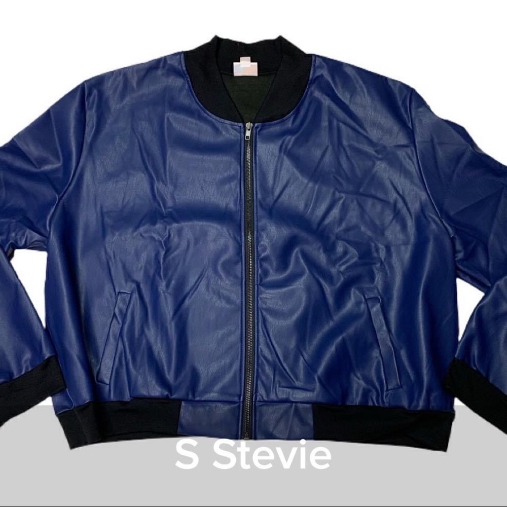 Lularoe Stevie Bomber Jacket Blue Faux Leather - Size Small